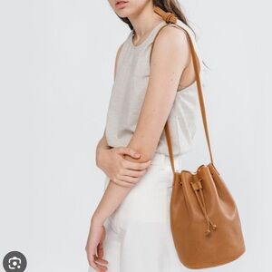 Baggu Tan Leather Bucket Bag